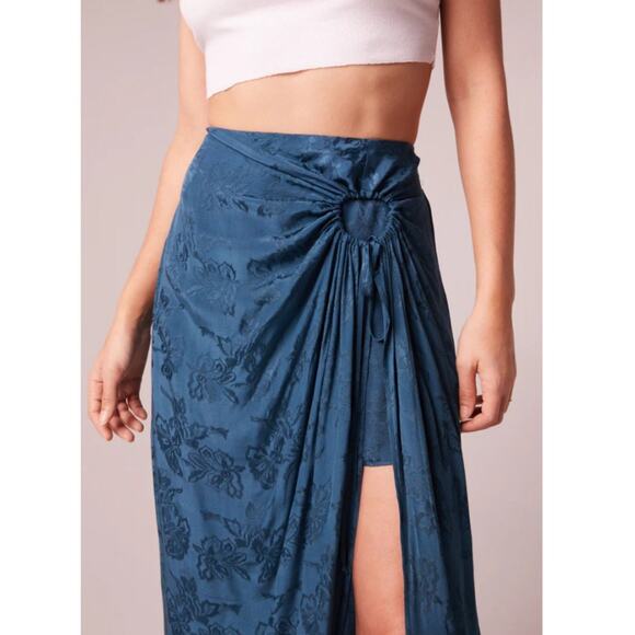 Band of the Free Celene Deep Teal Layered Midi Skirt XS Front Slit Tie Boho NEW - Picture 4 of 8